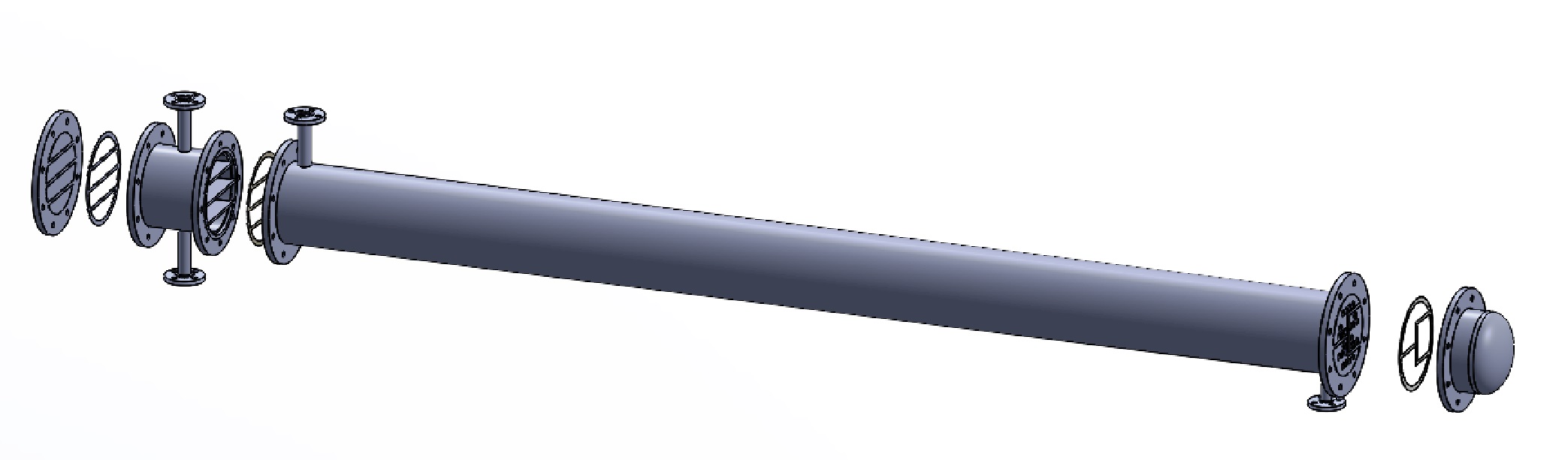 管壳式换热器。直径8英寸，6个通道